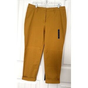 NWT Womens Lands End Cropped Straight Leg Pants Mustard Stretch Preppy Dressy 14